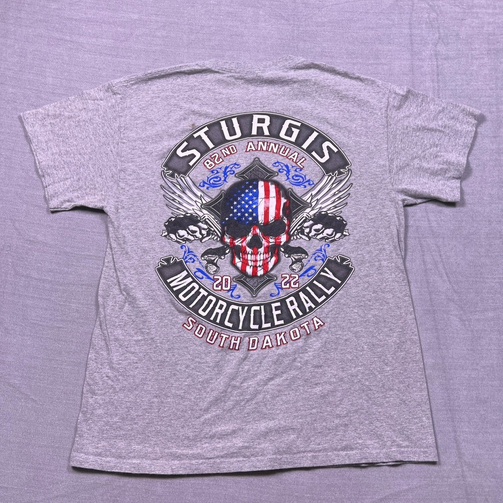 Gildan Sturgis Motorcycle Rally‎ 2022 T Shirt Mens Large Gray 82nd Annual